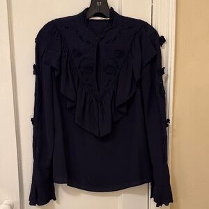 See By Chloe Dark Blue Ruffled Blouse